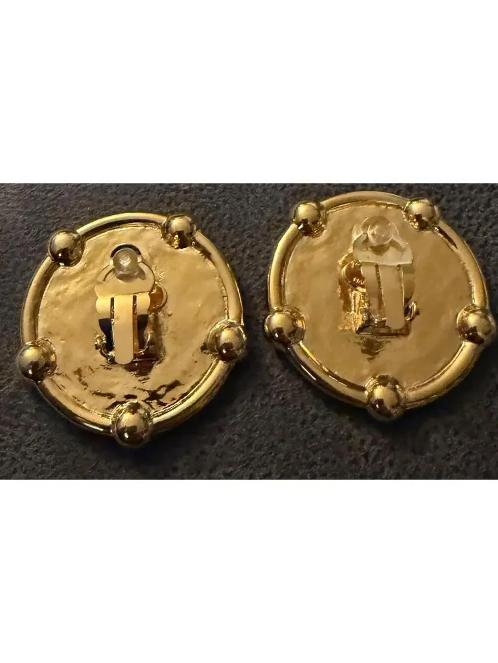 Vintage CHANEL gold CC logo medallion designer runway clip on earrings